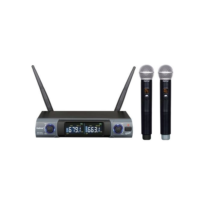 Karma Kit Microfoni Set Doppio Palmare Uhf Nero e Grigio