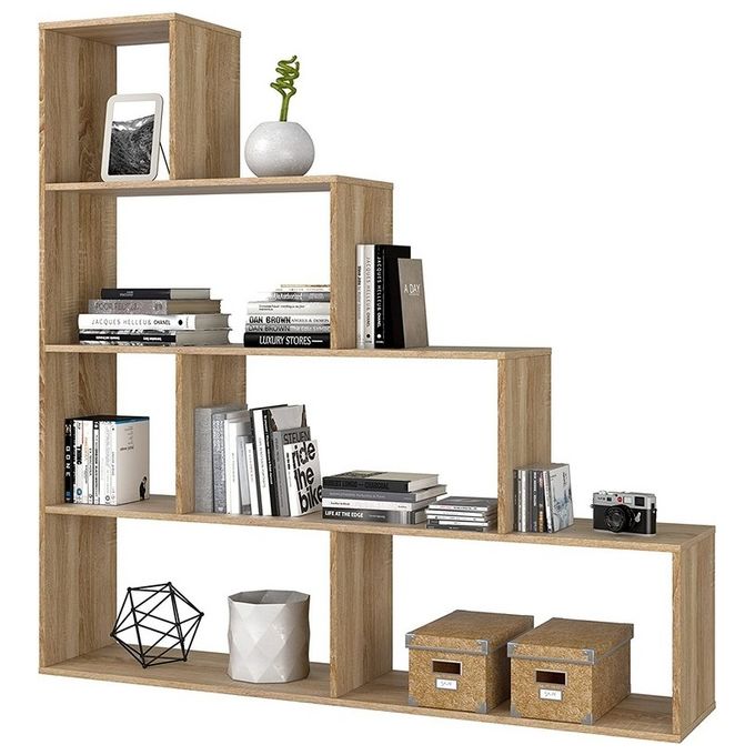 Libreria divisoria da terra Kafka S01 con 6 scomparti 145x29x145 Rovere spazzolato