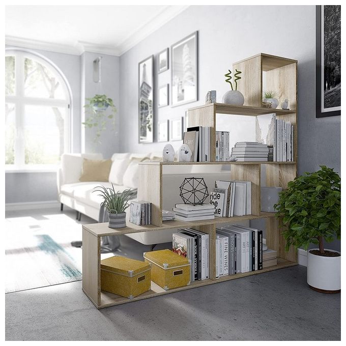 Libreria divisoria da terra Kafka S01 con 6 scomparti 145x29x145 Rovere spazzolato