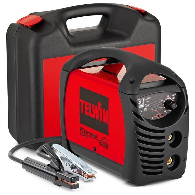 Telwin 7170033 Force 145 Saldatrice Inverter ad Elettrodo MMA 130 A 230 V con Accessori e Valigetta colore Rosso