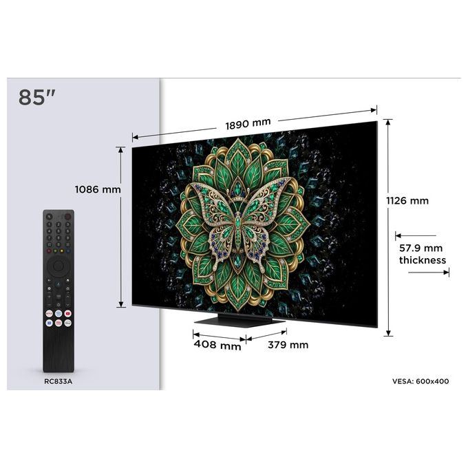 TCL 85C6K PRO C6K Pro Smart TV QD Mini LED 4K 144Hz HDR10+ 1000nit colore Nero
