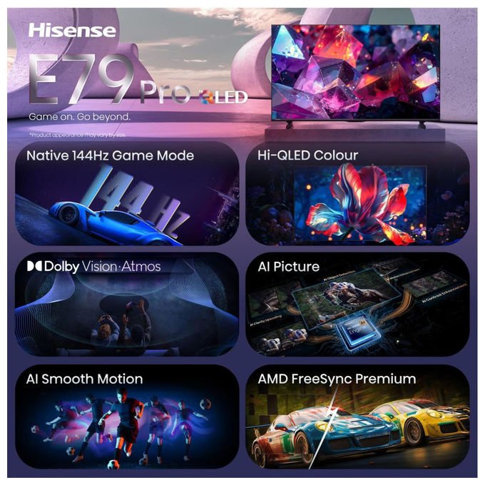 Hisense 85E79SPRO Smart TV 85'' QLED 4K Ultra HD 144 Hz Dolby Vision IQ VIDAA colore Nero