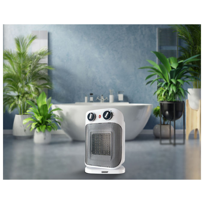 Unold 86460 Riscaldatore Ambiente Elettrico con Ventilatore Ceramica 1800 W Oscillante 70° Spegnimento Automatico e Termostato Regolabile colore Nero Bianco