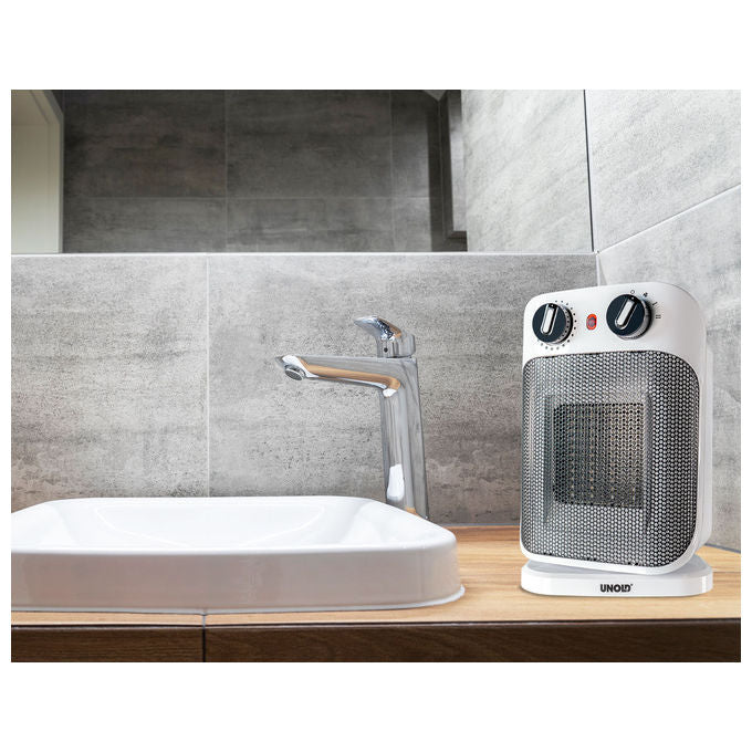 Unold 86460 Riscaldatore Ambiente Elettrico con Ventilatore Ceramica 1800 W Oscillante 70° Spegnimento Automatico e Termostato Regolabile colore Nero Bianco