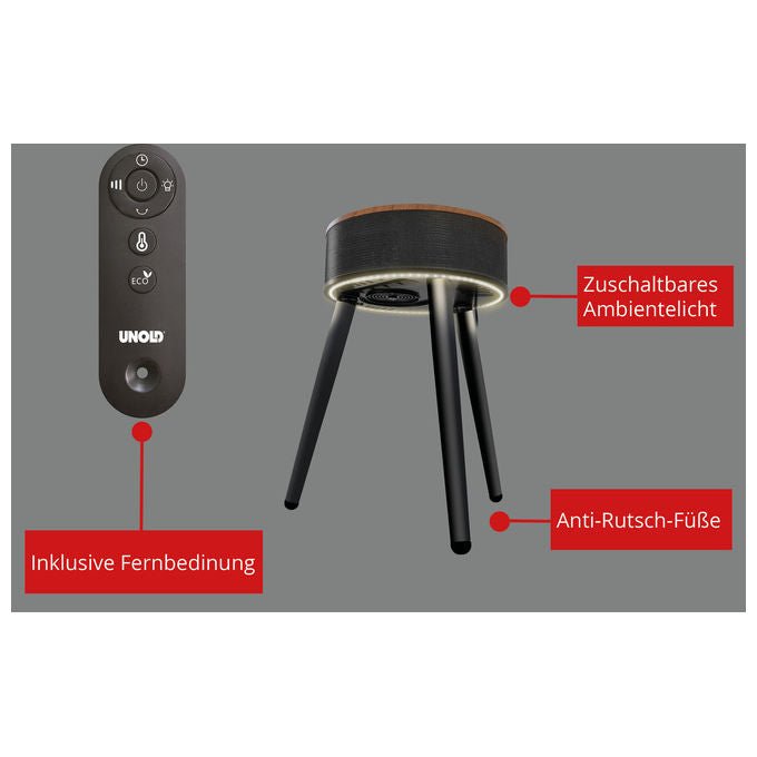 Unold 86545 Riscaldatore ambiente elettrico con ventilatore 2000 W Ceramica con telecomando e timer colore Nero Legno
