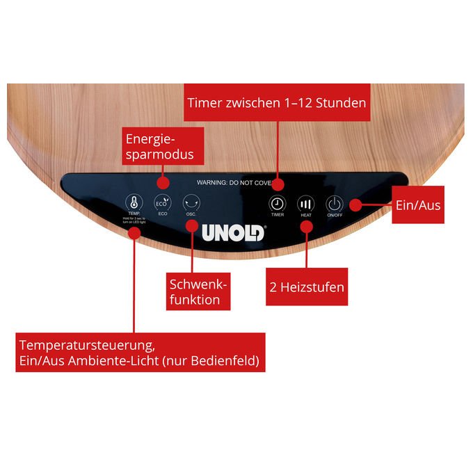 Unold 86545 Riscaldatore ambiente elettrico con ventilatore 2000 W Ceramica con telecomando e timer colore Nero Legno