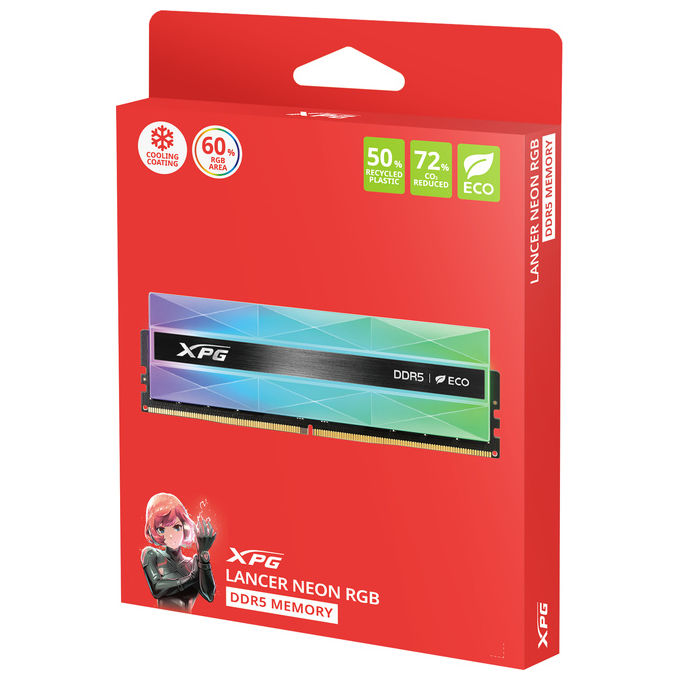 XPG AX5U6400C3216G-DCLANRSG LANCER NEON memoria 32 GB 2 x 16 GB DDR5 6400 MHz CL32 1.4 V colore Grigio