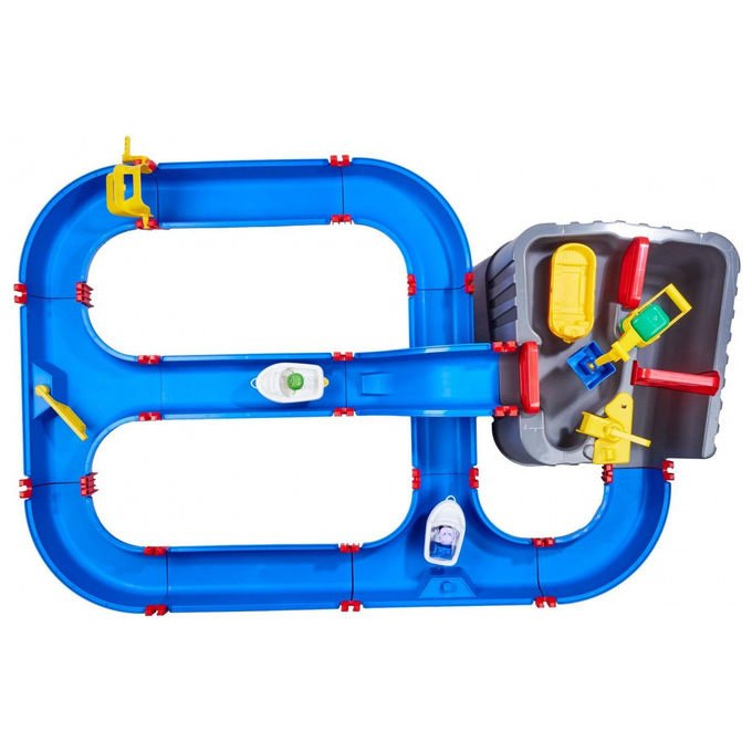 Aquaplay 8700001543 Harbour Set di giochi d'acqua con 3 barche 2 personaggi pompa d'acqua sistema di chiuse 63 pezzi colore Blu Grigio