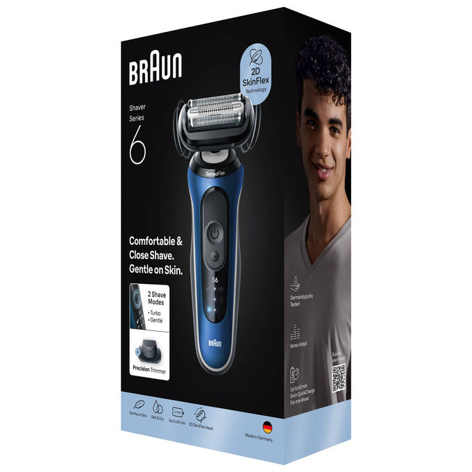 Braun 8700216644907 Series 6 Rasoio elettrico senza fili secco e bagnato 3 testine autonomia 60 min min colore Blu
