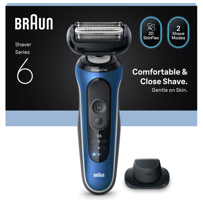 Braun 8700216644907 Series 6 Rasoio elettrico senza fili secco e bagnato 3 testine autonomia 60 min min colore Blu