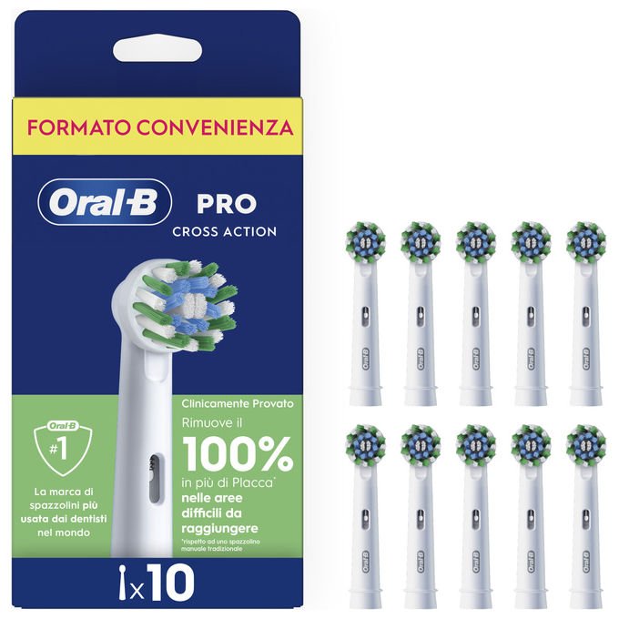 Oral-B EB50RX Pro Cross Action Testine per Spazzolino 10 Pezzi Setole a X Indicatore Usura colore Bianco