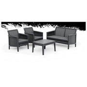 Keter Atlas Forma Lounge Set con cuscini - Poltrone 67,6x67x74,3h Divano 67,6x125x74,3h Tavolino aperto 74,4x56,4x40h - effetto Jute - Black