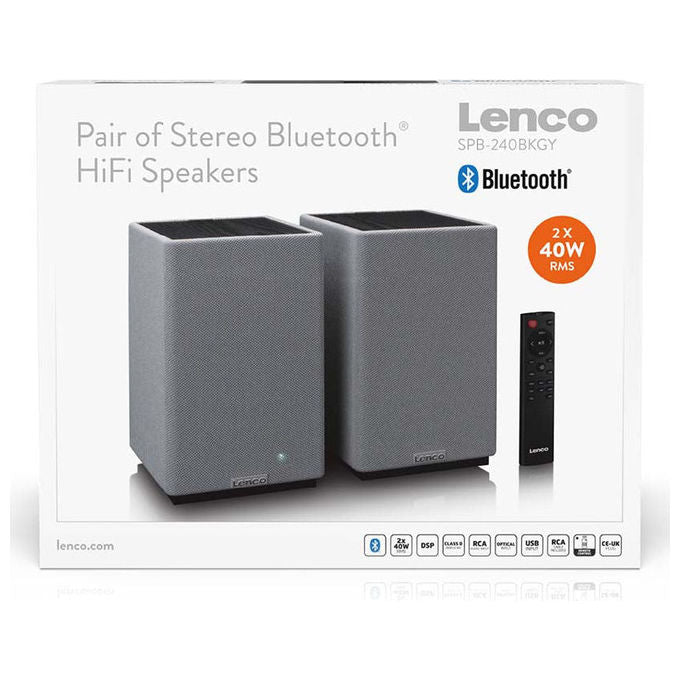 Lenco SPB240BKGY Coppia Casse Attive 2 x 40 W Bluetooth 5.3 Classe D Grigio e Nero