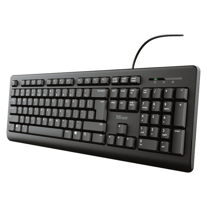 Trust 8713439239843 TK-150 Tastiera Cablata Silenziosa Layout UK 104 Tasti con Tastierino Numerico Resistente agli Schizzi Cavo 180 cm colore Nero