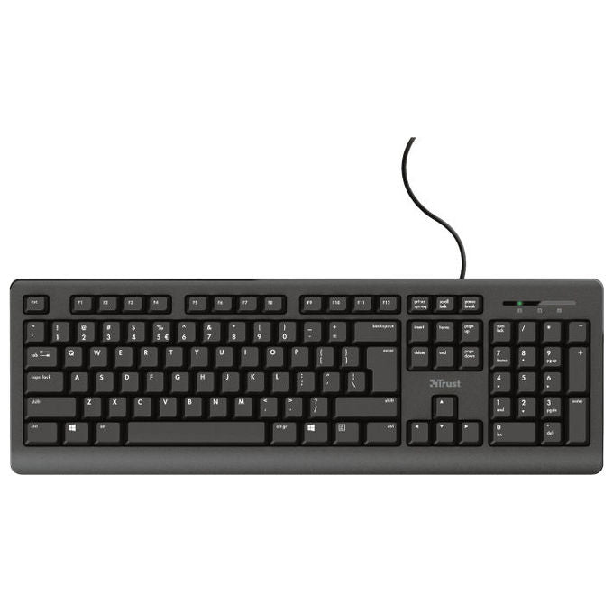 Trust 8713439239843 TK-150 Tastiera Cablata Silenziosa Layout UK 104 Tasti con Tastierino Numerico Resistente agli Schizzi Cavo 180 cm colore Nero