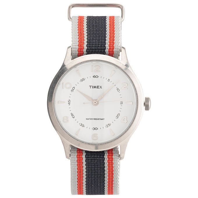 Timex Orologio al Quarzo WHITNEY VILLAGE Quadrante Acciaio 35 MM Cinturino Tessuto Perla-Rosso-Blu Resistenza 50 M