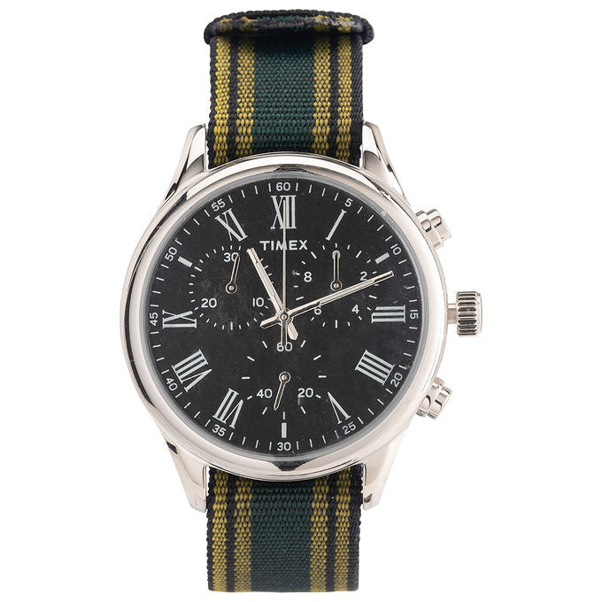 Timex Orologio al Quarzo WESTON AVENUE Quadrante in Acciaio 38 MM Resistente all'Acqua fino a 50 M Cinturino in Tessuto Blu-Giallo-Verde