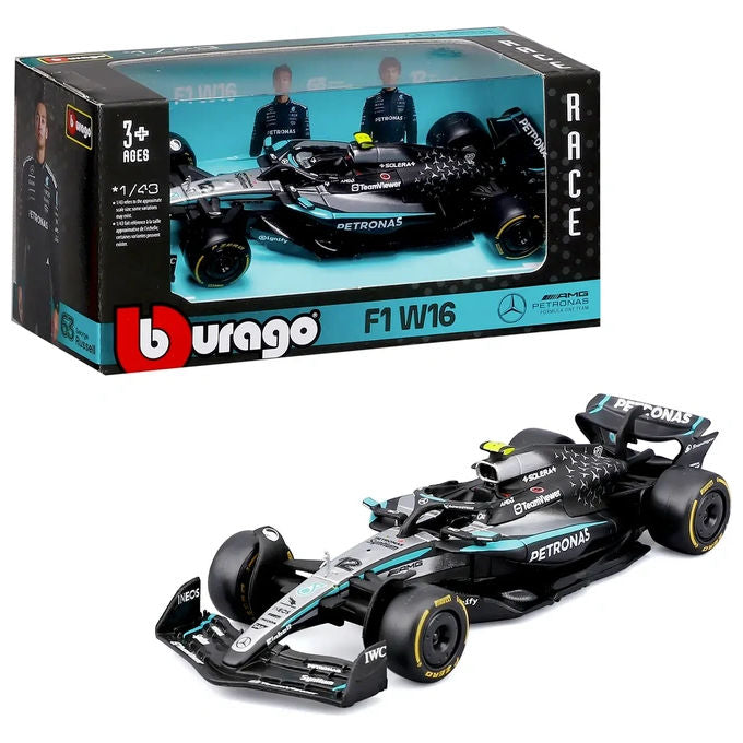 Bburago MOD0703 2-Pack Modellino Mercedes-AMG W16 E Performance Scala 1:43 con Dettagli Realistici e Loghi Sponsor Autentici colore Nero