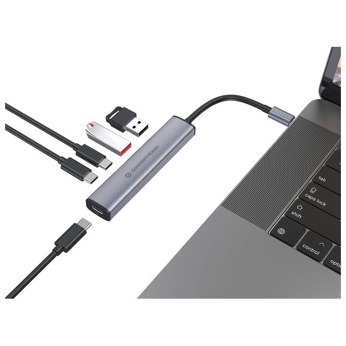 Conceptronic HUBBIES22G Hub USB 3.2 Gen 1 5 Gbps 2 Porte USB-C 2 Porte USB-A Alimentazione USB-C PD 100W colore Grigio
