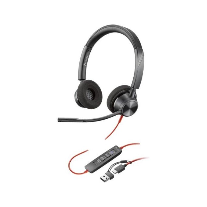 HP POLY Cuffie Stereo Blackwire 3320 con Connettore Usb-c Certificate per Microsoft Teams  Adattatore Usb-c-a