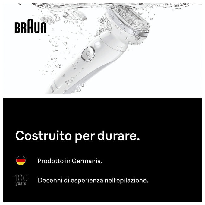 Braun 8700216963657 Silk·épil 9 Epilatore Wet and Dry 40 pinzette MicroGrip ricaricabile 50 min Bianco