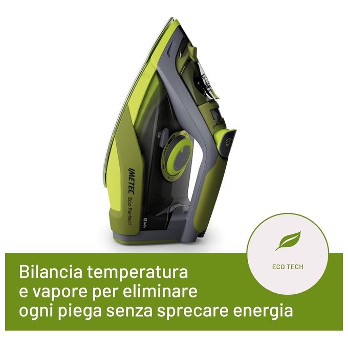 Imetec Eco Perfect Ferro da Stiro a Vapore 300 ml 2400W Colpo di Vapore 160g Rivestimento Pro Ceramic Tripla Protezione Anticalcare