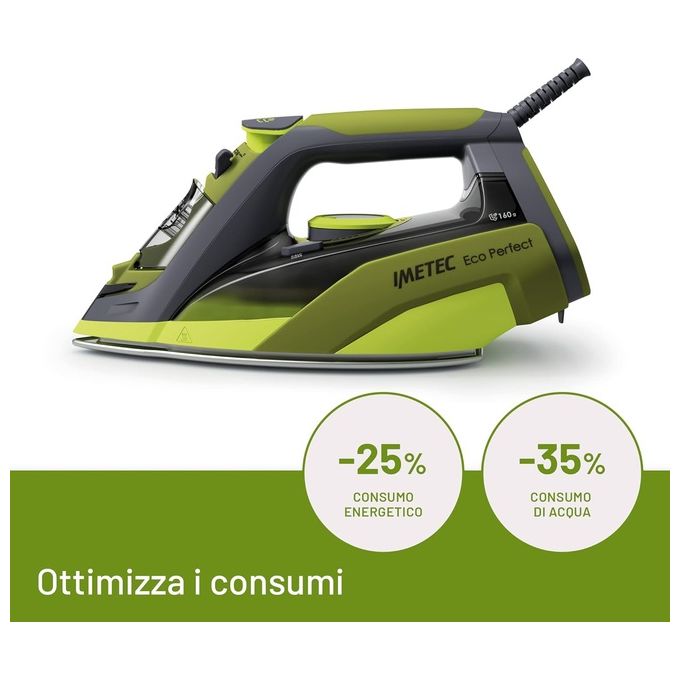 Imetec Eco Perfect Ferro da Stiro a Vapore 300 ml 2400W Colpo di Vapore 160g Rivestimento Pro Ceramic Tripla Protezione Anticalcare
