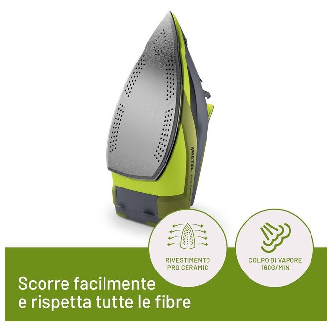 Imetec Eco Perfect Ferro da Stiro a Vapore 300 ml 2400W Colpo di Vapore 160g Rivestimento Pro Ceramic Tripla Protezione Anticalcare