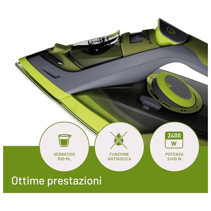 Imetec Eco Perfect Ferro da Stiro a Vapore 300 ml 2400W Colpo di Vapore 160g Rivestimento Pro Ceramic Tripla Protezione Anticalcare