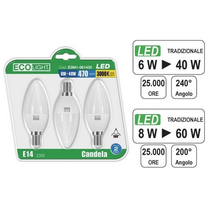 Brixo Set 3 Lampadine Ecolight Led E14 Oliva 8W