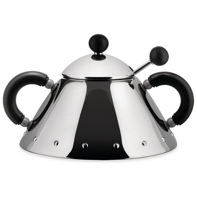Alessi 9097B Zuccheriera con Cucchiaino in Acciaio Inossidabile 18-10 e Resina Termoplastica Capacita' 20 cl Altezza 8 cm Diametro 10.5 cm colore Nero