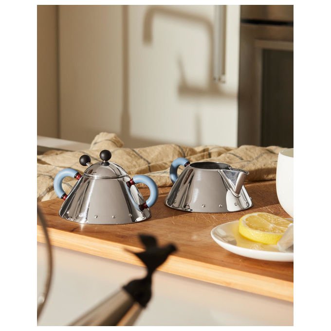 Alessi 9097B Zuccheriera con Cucchiaino in Acciaio Inossidabile 18-10 e Resina Termoplastica Capacita' 20 cl Altezza 8 cm Diametro 10.5 cm colore Nero