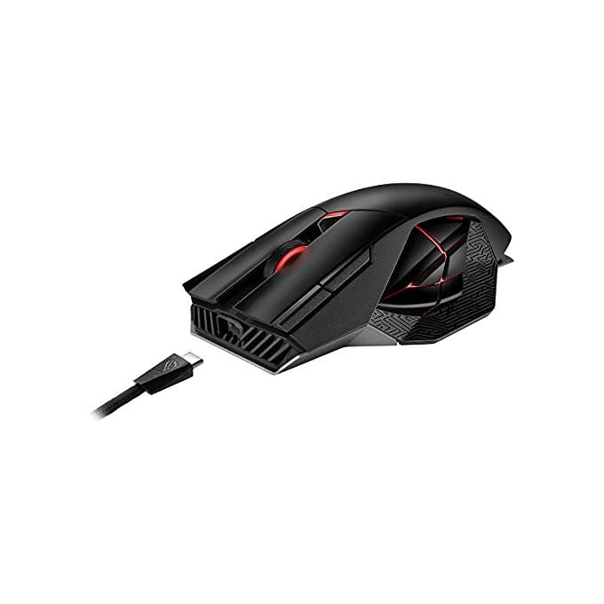 ASUS ROG Spatha X Mouse Gaming Dual-Mode (Wireless e USB-C), Sensore Ottico 19.000 DPI, 12 Tasti Programmabili, Socket Switch Push-Fit, ROG Micro Switch, Base di Ricarica Magnetica, ROG Paracord, Nero