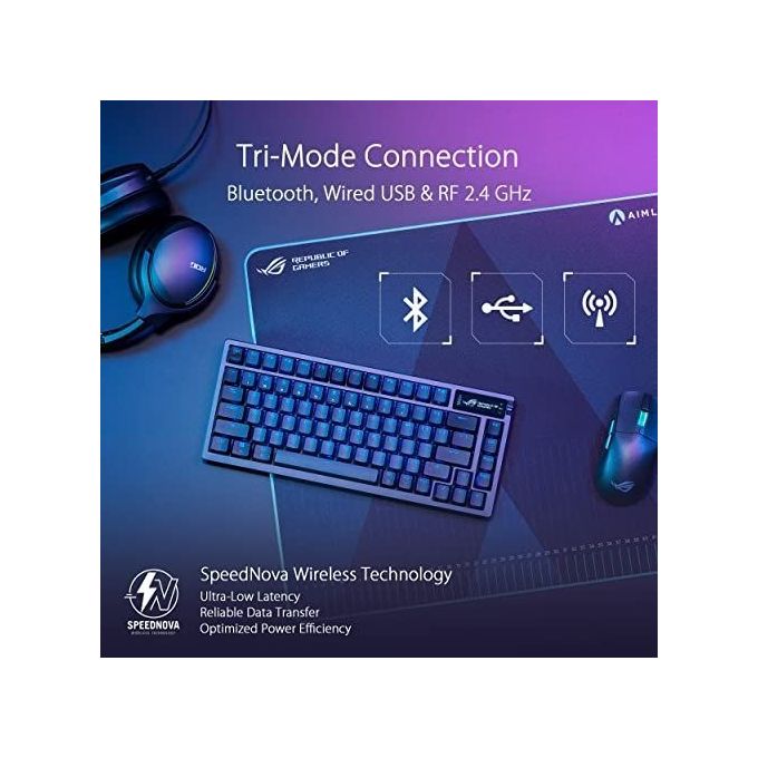 ASUS ROG Azoth Tastiera da Gaming Personalizzabile Wireless, 75 Tasti, Display OLED, Switch ROG NX Rossi Sostituibili, Stabilizzatori Tastiera, Copritasti PBT, Illuminazione RGB, Layout Italia, Nero