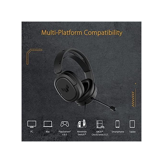 ASUS TUF Gaming H1 Cuffia Jack 3.5mm, 7.1 Surround, Compatibilita': PC+Mac+PS4-PS5+Nintendo Switch+Xbox (One e Serie X-S)+Dispositivi Mobile, Nero