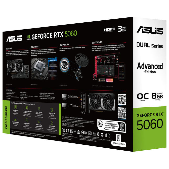 Asus 90YV0PS0-M0NA00 Dual Scheda Grafica NVIDIA GeForce RTX 5060 8 GB GDDR7 2 ventole colore Nero Bianco