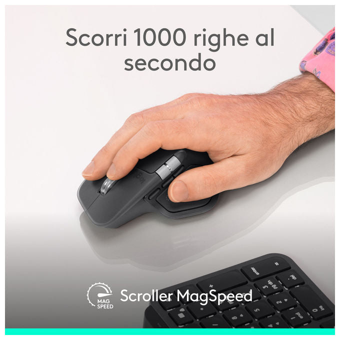 Logitech 910-007617 MX Master 4 for Business Mouse Wireless 8000 DPI con Scrolling MagSpeed e Clic Silenziosi colore Grafite