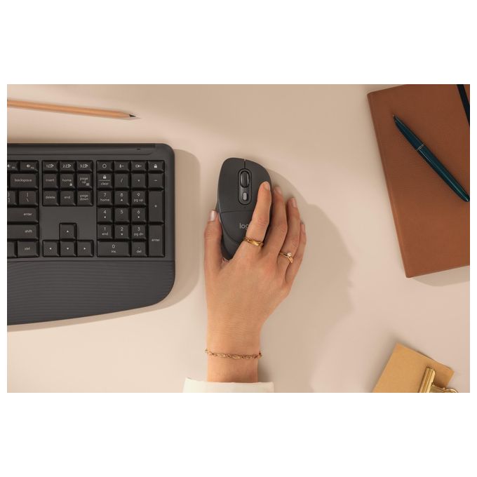 Logitech 910-007715 Signature Comfort Plus M850 L Mouse Wireless Ottico 4000 DPI Bluetooth Cuscinetto Palmare Clic Silenziosi colore Grafite