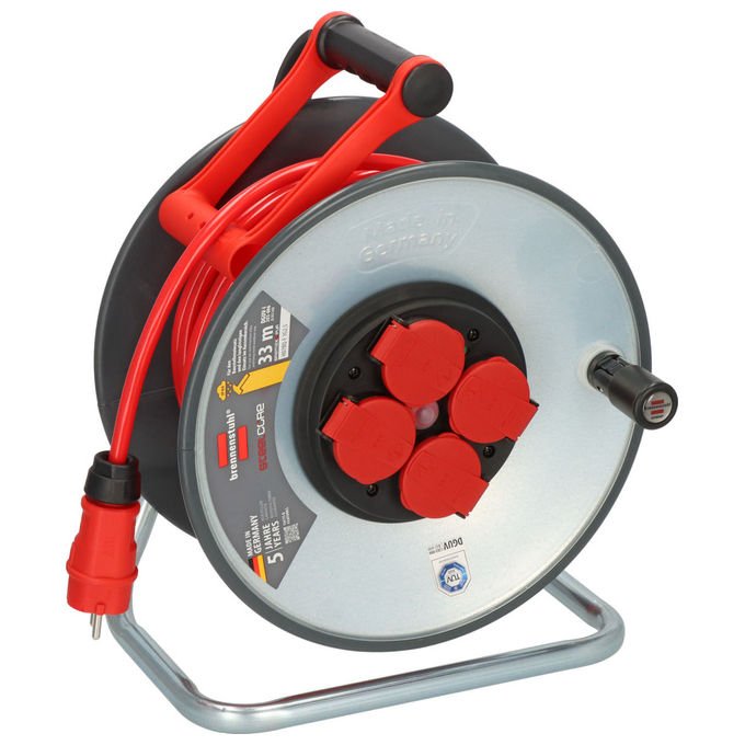 Brennenstuhl 9192330210 SteelCore Avvolgicavo Professionale 4 Prese IP44 33 m H07BQ-F 3G2.5 colore Rosso