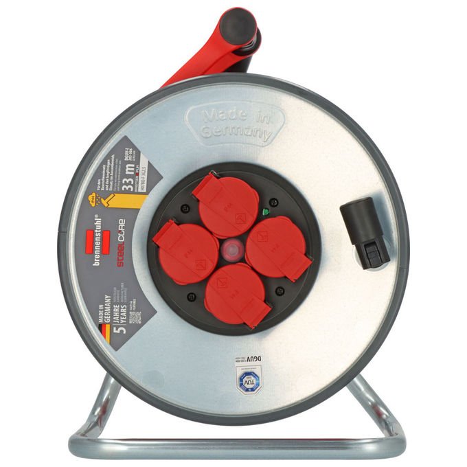 Brennenstuhl 9192330210 SteelCore Avvolgicavo Professionale 4 Prese IP44 33 m H07BQ-F 3G2.5 colore Rosso