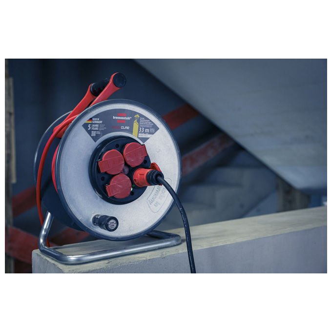 Brennenstuhl 9192330210 SteelCore Avvolgicavo Professionale 4 Prese IP44 33 m H07BQ-F 3G2.5 colore Rosso