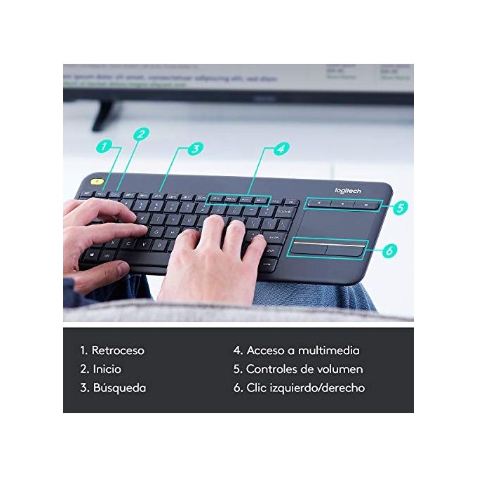 Logitech Wireless Touch Keyboard K400 Plus Tastiera senza Fili 2.4 GHz QWERTY Spagnola Nero