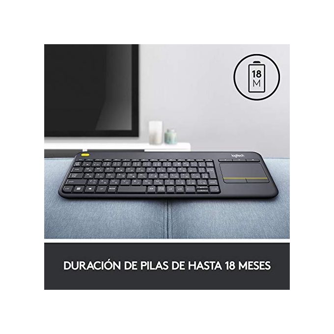 Logitech Wireless Touch Keyboard K400 Plus Tastiera senza Fili 2.4 GHz QWERTY Spagnola Nero