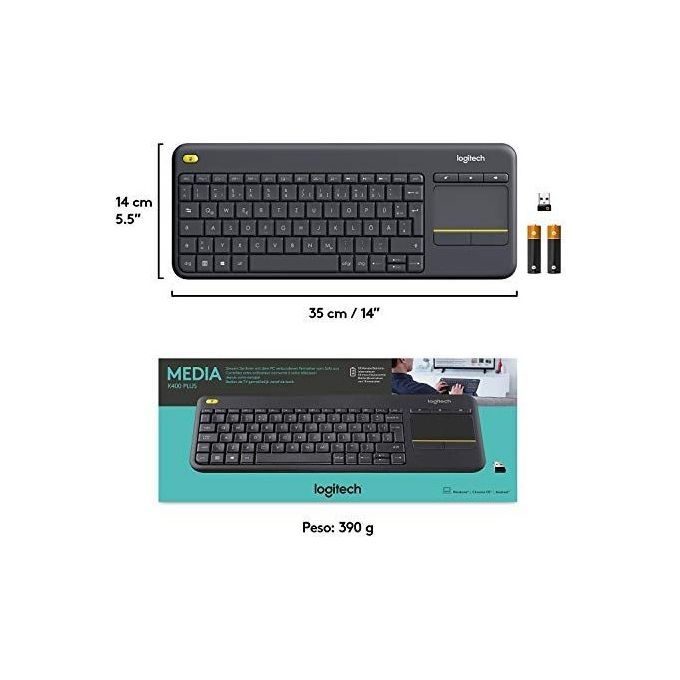 Logitech Wireless Touch Keyboard K400 Plus Tastiera senza Fili 2.4 GHz QWERTY Spagnola Nero