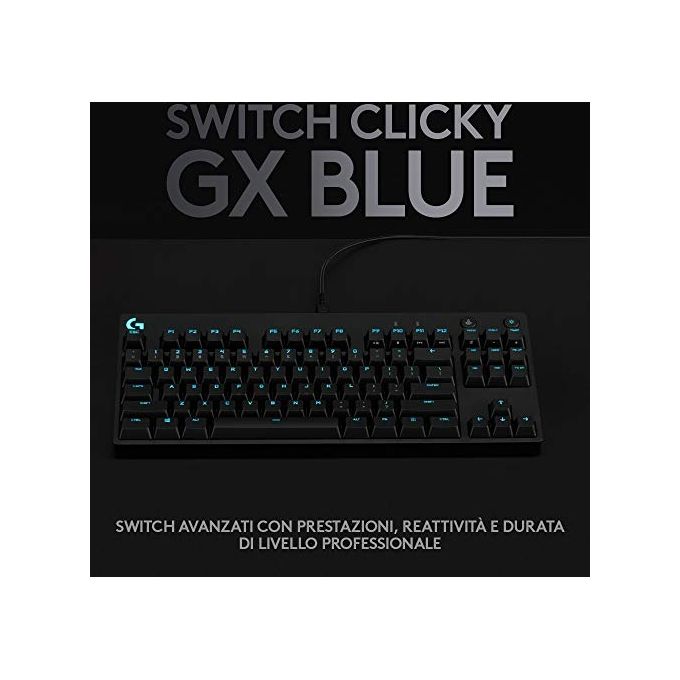 Logitech G PRO TKL Tastiera Gaming Meccanica GX Blue Clicky Switch LIGHTSYNC RGB Micro Cavo USB Rimovibile QWERTY ITA Layout Nero