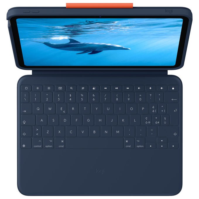 Logitech Rugged Combo 4 Touch, custodia con tastiera e trackpad per iPad 10a generazione, Smart Connector, Qwerty italiano, Blu