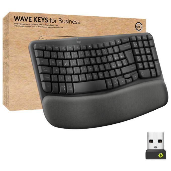 Logitech 920-012330 Wave Keys for Business Tastiera Wireless Ergonomica Supporto Polsi colore Grafite
