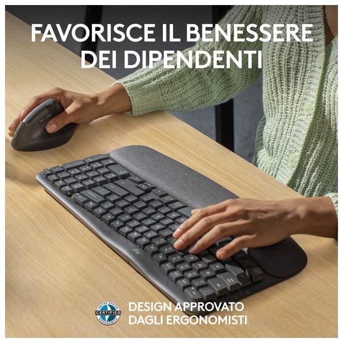 Logitech 920-012330 Wave Keys for Business Tastiera Wireless Ergonomica Supporto Polsi colore Grafite