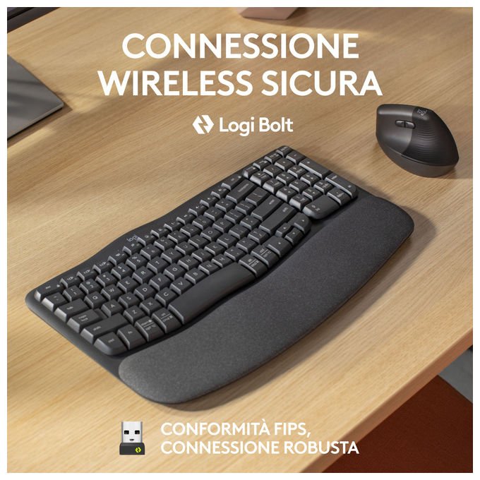 Logitech 920-012330 Wave Keys for Business Tastiera Wireless Ergonomica Supporto Polsi colore Grafite