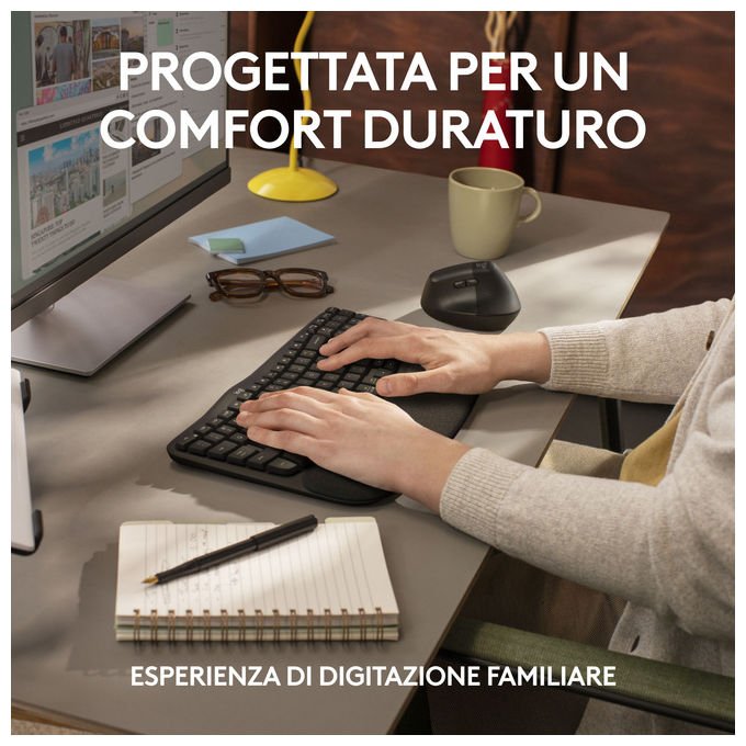 Logitech 920-012330 Wave Keys for Business Tastiera Wireless Ergonomica Supporto Polsi colore Grafite